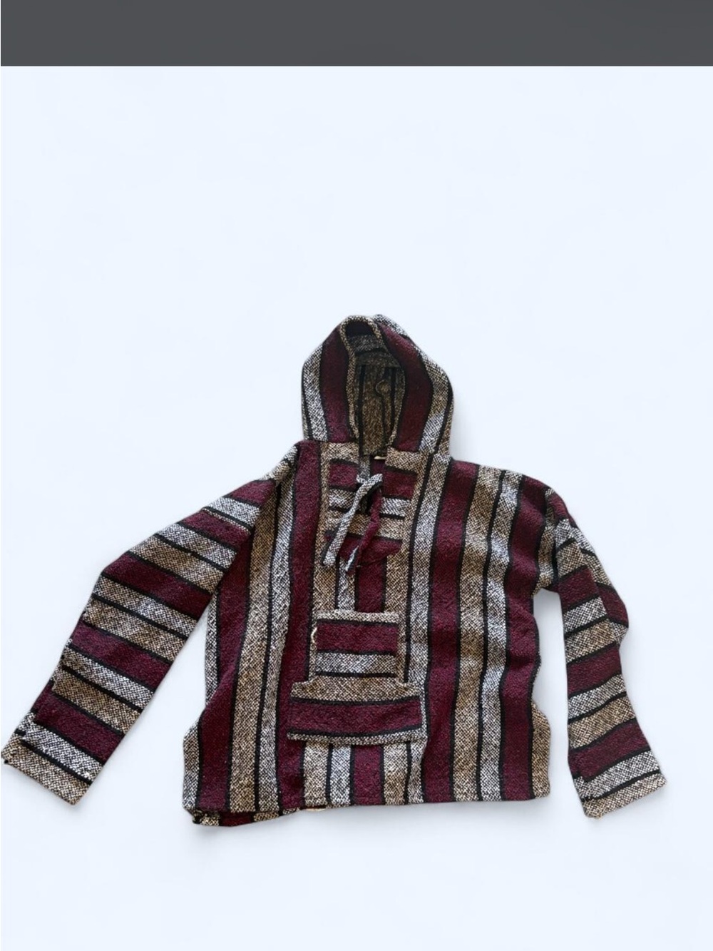 Striped Hooded Baja Sweater in Burgundy and Tan